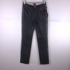 NWT NYDJ Skinny Straight Black Snake Wax Jeans Size 0 Mid Rise